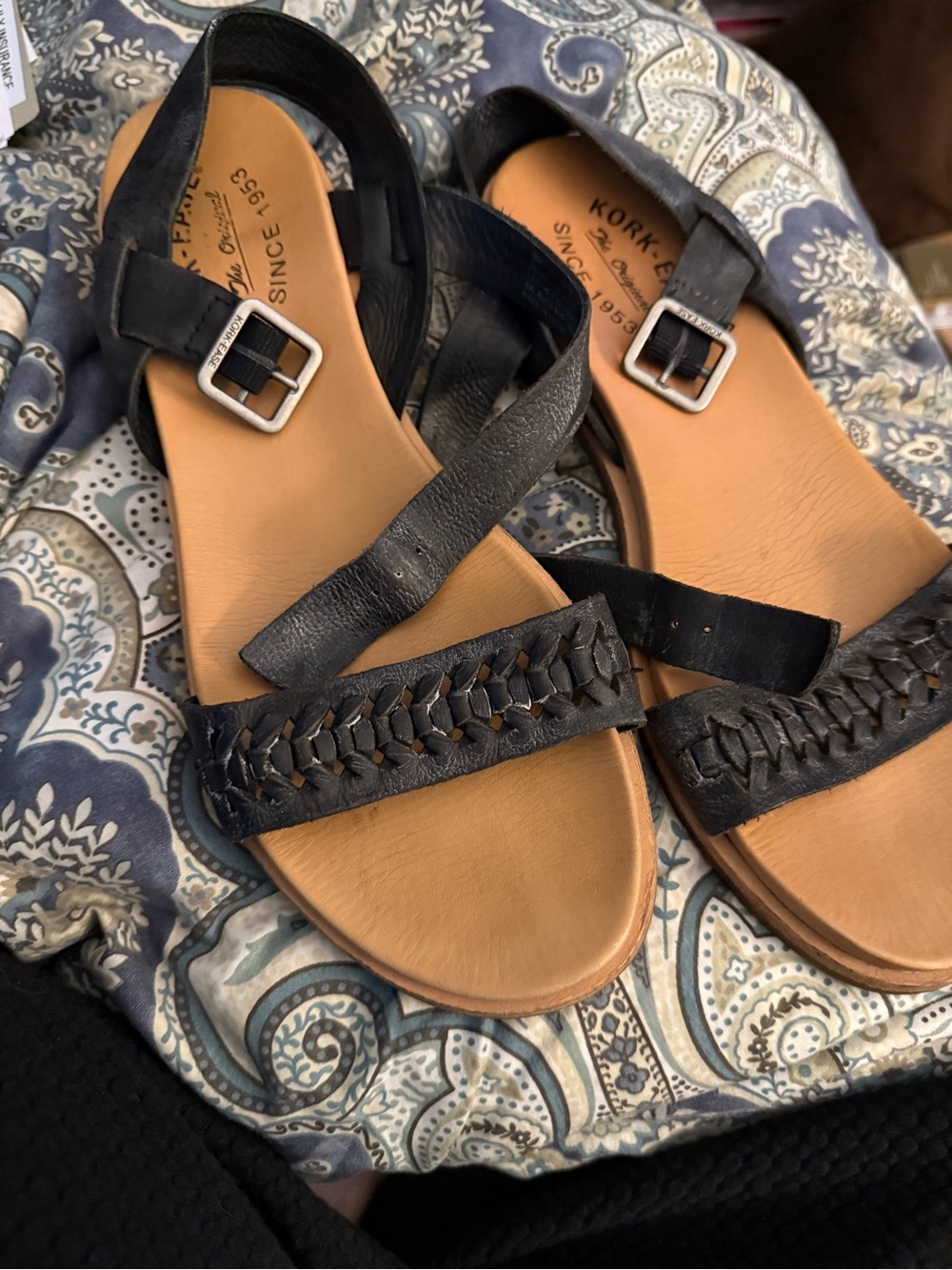 Kork-Ease Yucca Black Braided Leather Sandals | 9
